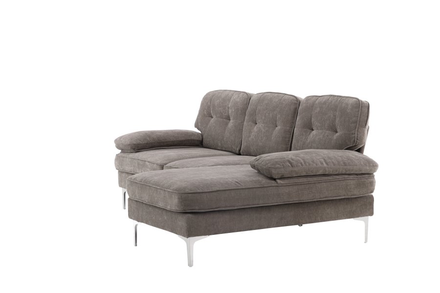 VENTURE DESIGN Trekning 3 pers. sofa, m. sjeselong - lysegr stoff og metall