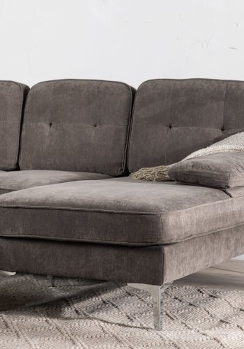 VENTURE DESIGN Trekning 3 pers. sofa, m. sjeselong - lysegr stoff og metall