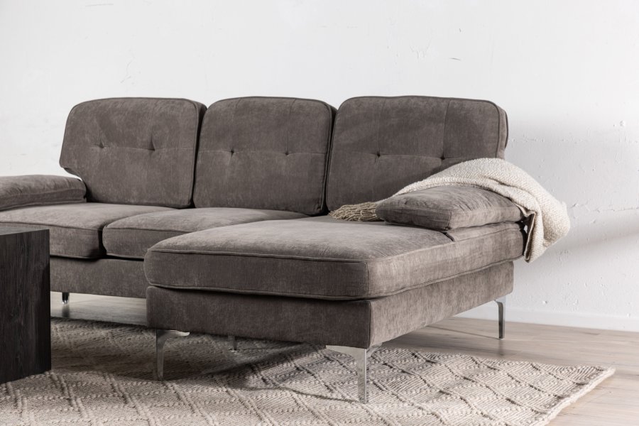 VENTURE DESIGN Trekning 3 pers. sofa, m. sjeselong - lysegr stoff og metall