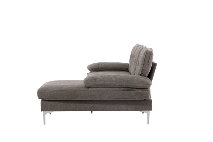 VENTURE DESIGN Trekning 3 pers. sofa, m. sjeselong - lysegr stoff og metall