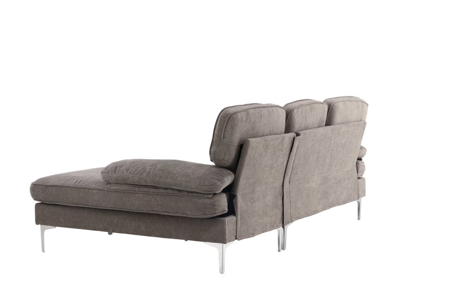 VENTURE DESIGN Trekning 3 pers. sofa, m. sjeselong - lysegr stoff og metall