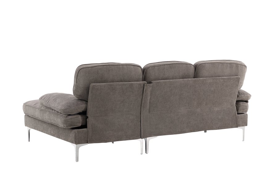 VENTURE DESIGN Trekning 3 pers. sofa, m. sjeselong - lysegr stoff og metall