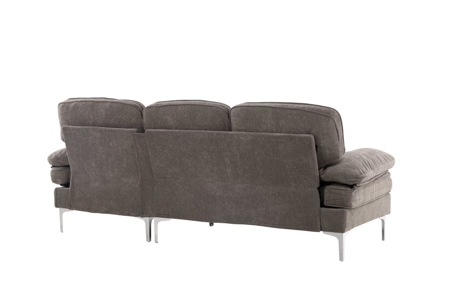 VENTURE DESIGN Trekning 3 pers. sofa, m. sjeselong - lysegr stoff og metall