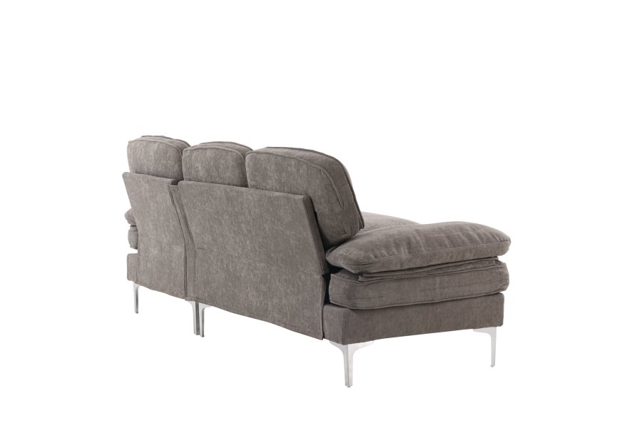 VENTURE DESIGN Trekning 3 pers. sofa, m. sjeselong - lysegr stoff og metall