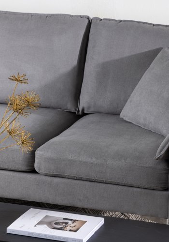 VENTURE DESIGN Toulouse 3 pers. sofa, m. sjeselong - grtt stoff og metall