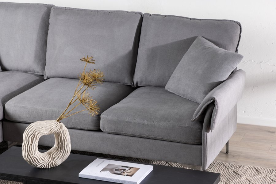 VENTURE DESIGN Toulouse 3 pers. sofa, m. sjeselong - grtt stoff og metall