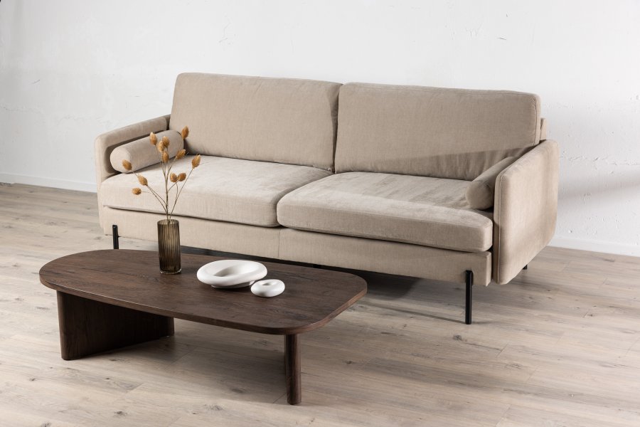 VENTURE DESIGN Antibes 2-Sitzer-Sofa - beiger Samtstoff und Metall