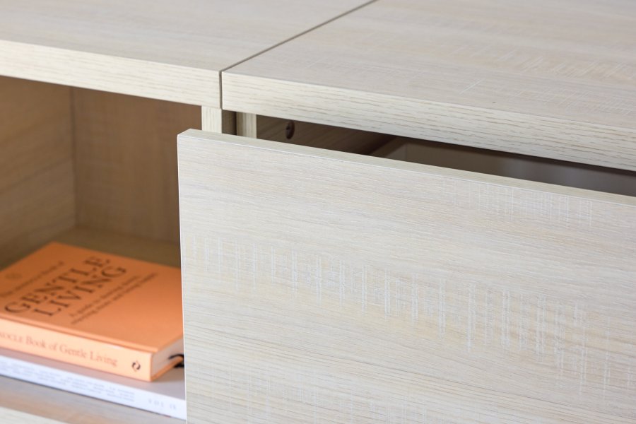 VENTURE DESIGN Nomi vghngt TV-bord, m. 2 bne rum og 2 skuffer - hvidkalket MDF (180x35)