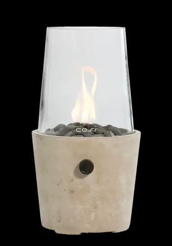 COSI FIRES Cosiscoop Zement-Gaslaterne, rund, mit Glas und Kieselsteinen – Beton (H:39)