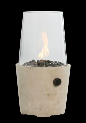COSI FIRES Cosiscoop Zement-Gaslaterne, rund, mit Glas und Kieselsteinen – Beton (H:39)