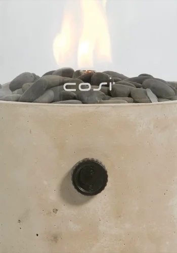 COSI FIRES Cosiscoop Zement-Gaslaterne, rund, mit Glas und Kieselsteinen – Beton (H:39)