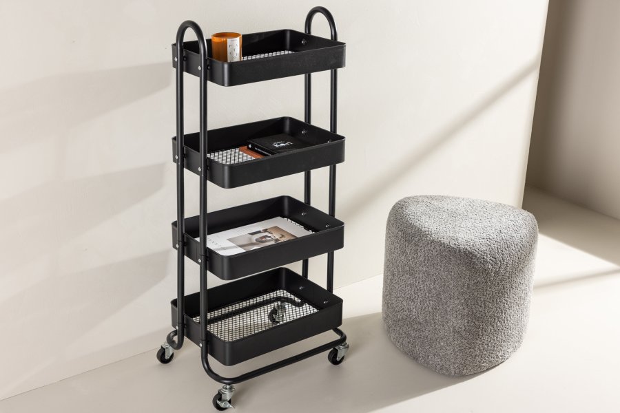 VENTURE DESIGN Manaus rullebord, m. 4 hyller - svart stl (46x34)