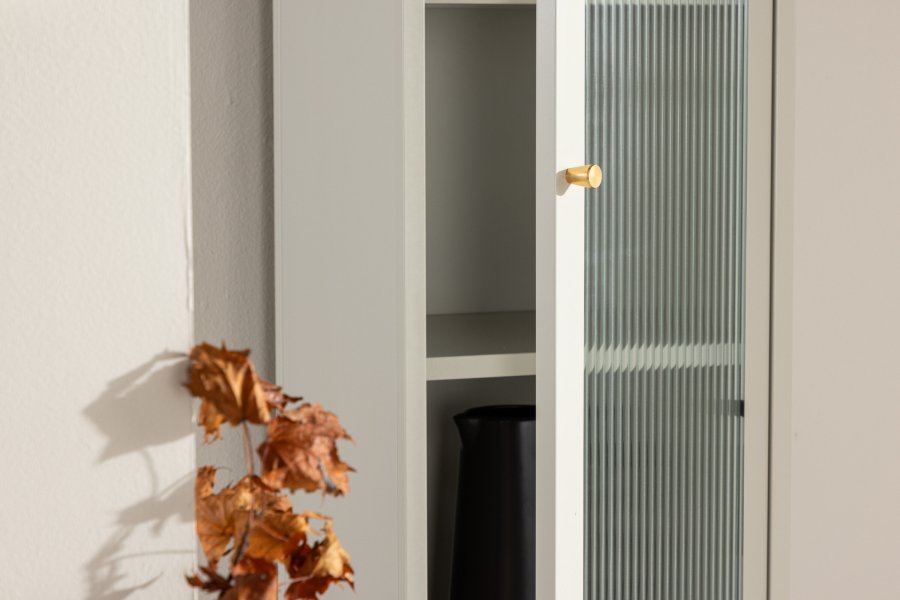 VENTURE DESIGN Cali skap, m. 1 dr og 4 hyller - glass og beige stl