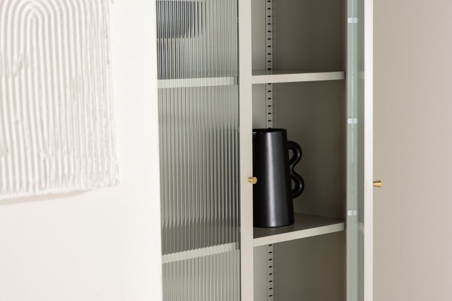 VENTURE DESIGN Lima skap, m. 2 drer og 4 hyller - glass og beige stl