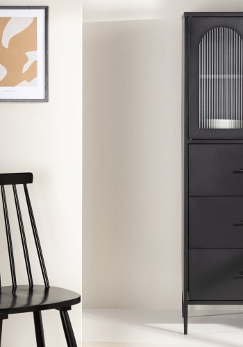 VENTURE DESIGN La Paz skap, med 2 drer og 3 skuffer - glass og sort stl