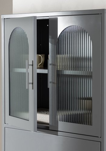 VENTURE DESIGN La Paz skap, m. 2 drer og 3 skuffer - glass og lysegr stl