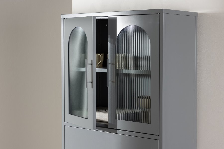 VENTURE DESIGN La Paz skap, m. 2 drer og 3 skuffer - glass og lysegr stl