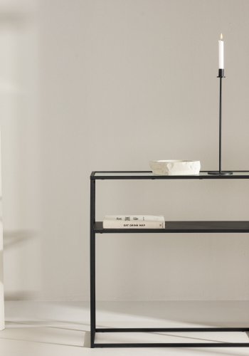 VENTURE DESIGN Bogóta sidebord, m. 1 hylle - glass og sort stl (80x30)