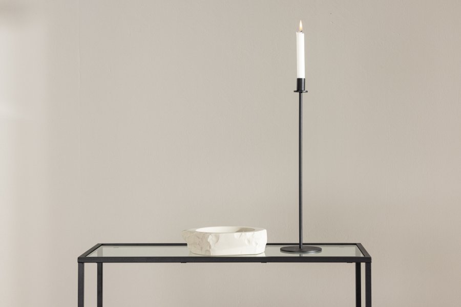 VENTURE DESIGN Bogóta sidebord, m. 1 hylle - glass og sort stl (80x30)