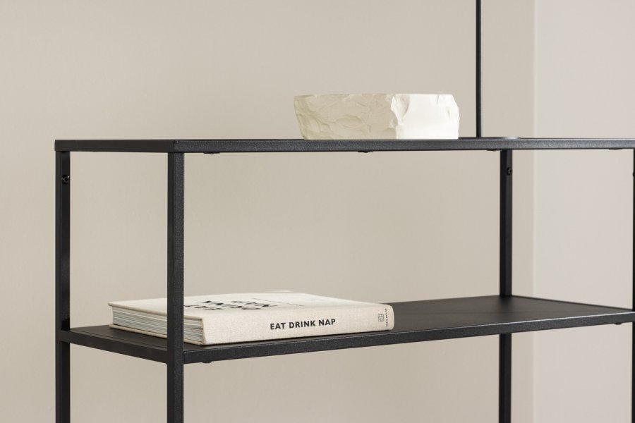 VENTURE DESIGN Bogóta sidebord, m. 1 hylle - glass og sort stl (80x30)