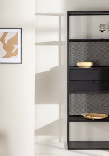 VENTURE DESIGN Santiago bokhylle, m. 2 hyller og 2 skuffer - sort stl