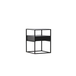 VENTURE DESIGN Fortaleza sidebord, m. 1 skuffe - glas og sort stl (40x40)