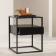 VENTURE DESIGN Fortaleza Beistelltisch, mit 1 Schublade – Glas und schwarzer Stahl (40x40)