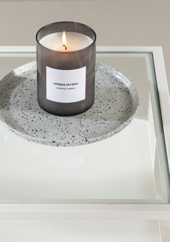 VENTURE DESIGN Fortaleza Beistelltisch, mit 1 Schublade – Glas und weißer Stahl (40x40)