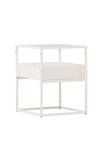 VENTURE DESIGN Fortaleza Beistelltisch, mit 1 Schublade – Glas und weißer Stahl (40x40)