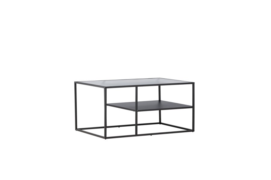 VENTURE DESIGN Campinas Couchtisch, mit 1 Ablage – Glas und schwarzer Stahl (90x60)