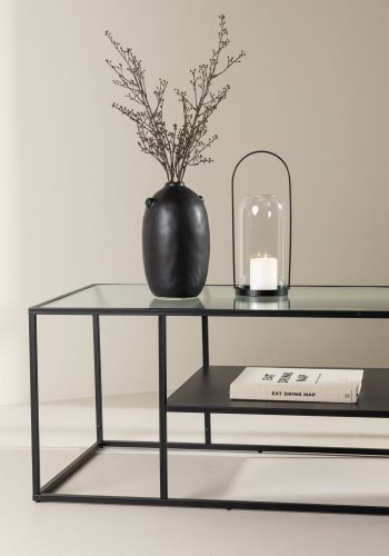 VENTURE DESIGN Campinas Couchtisch, mit 1 Ablage – Glas und schwarzer Stahl (90x60)