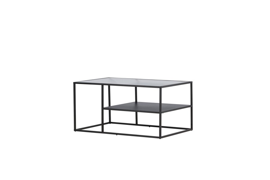 VENTURE DESIGN Campinas Couchtisch, mit 1 Ablage – Glas und schwarzer Stahl (90x60)