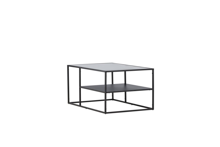 VENTURE DESIGN Campinas Couchtisch, mit 1 Ablage – Glas und schwarzer Stahl (90x60)