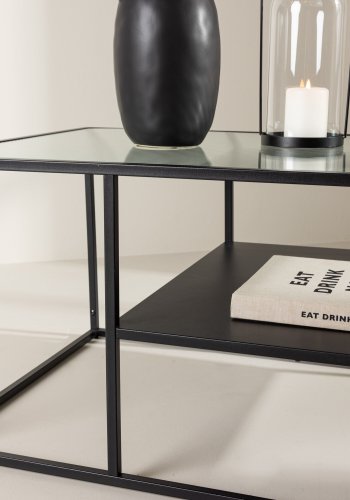 VENTURE DESIGN Campinas Couchtisch, mit 1 Ablage – Glas und schwarzer Stahl (90x60)