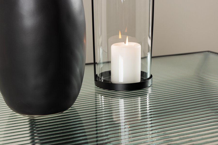 VENTURE DESIGN Campinas Couchtisch, mit 1 Ablage – Glas und schwarzer Stahl (90x60)