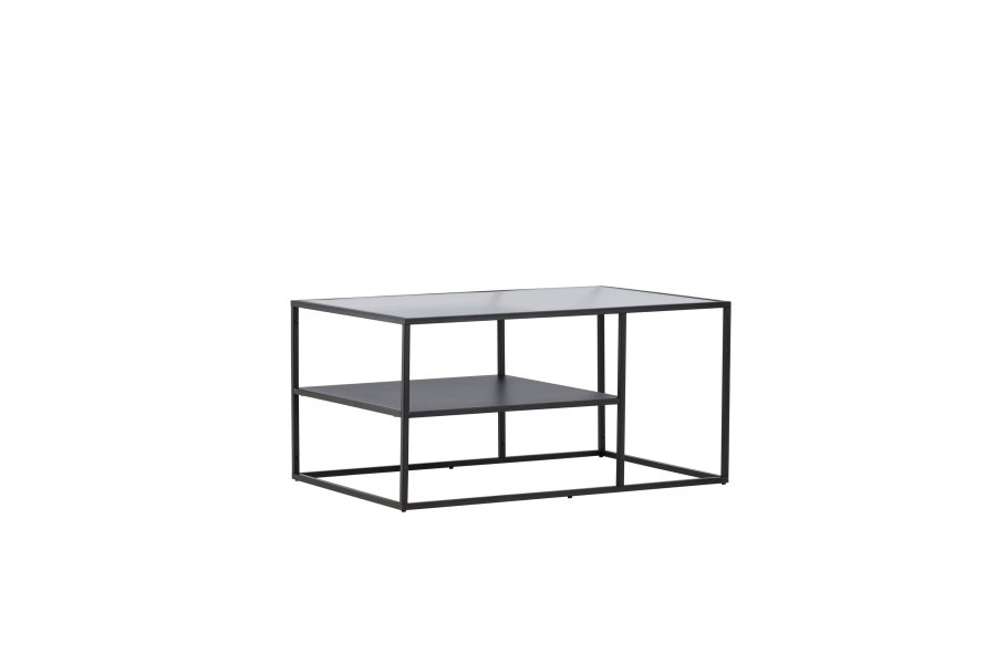 VENTURE DESIGN Campinas Couchtisch, mit 1 Ablage – Glas und schwarzer Stahl (90x60)