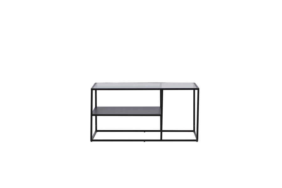 VENTURE DESIGN Campinas Couchtisch, mit 1 Ablage – Glas und schwarzer Stahl (90x60)