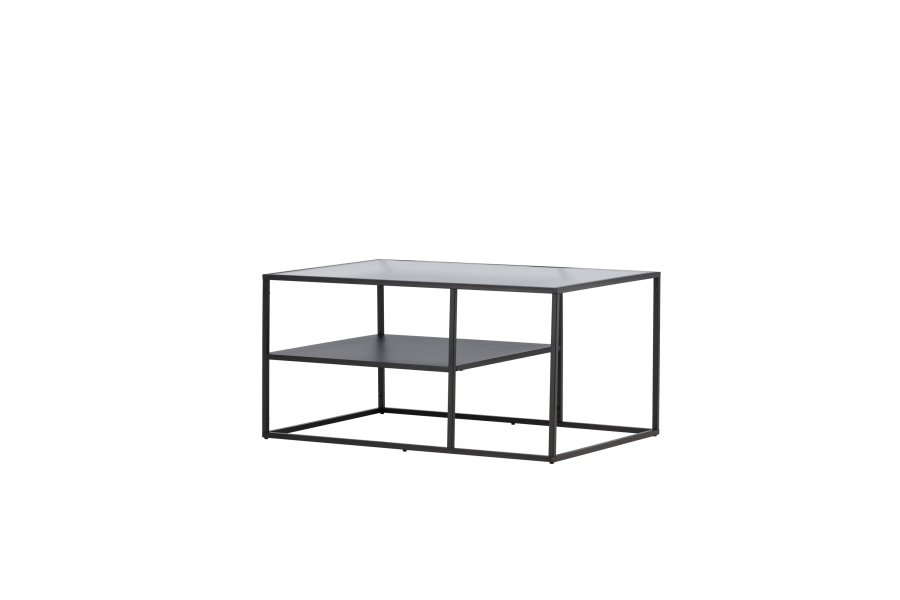 VENTURE DESIGN Campinas Couchtisch, mit 1 Ablage – Glas und schwarzer Stahl (90x60)