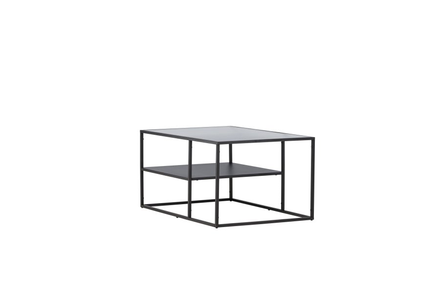 VENTURE DESIGN Campinas Couchtisch, mit 1 Ablage – Glas und schwarzer Stahl (90x60)