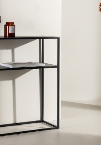 VENTURE DESIGN Georgetown Beistelltisch, mit 1 Ablage – schwarzer Stahl (80x40)