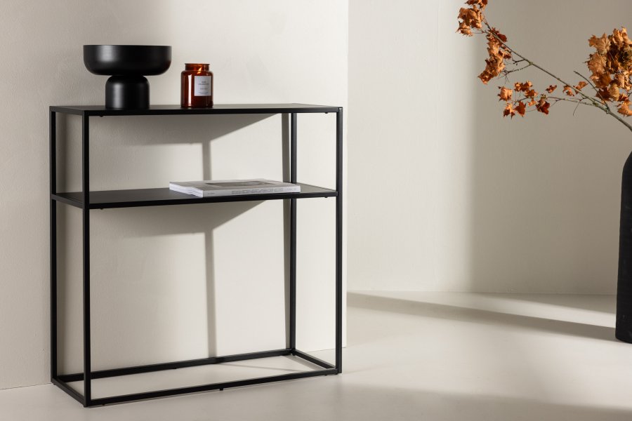 VENTURE DESIGN Georgetown Beistelltisch, mit 1 Ablage – schwarzer Stahl (80x40)