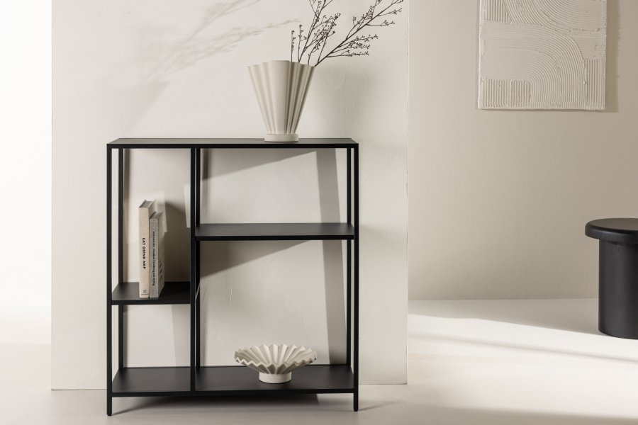 VENTURE DESIGN Puno sidebord, m. 3 hyller - svart stl (80x30)