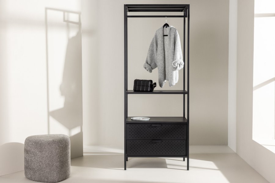 VENTURE DESIGN Malibu klesstativ, m. 1 hengestang, 1 hylle og 2 skuffer - sort stl