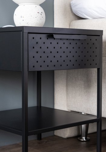 VENTURE DESIGN Sacramento nattbord, m. 1 hylle og 1 skuff - svart stl (40x40)