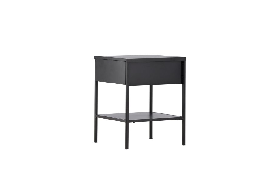 VENTURE DESIGN Sacramento nattbord, m. 1 hylle og 1 skuff - svart stl (40x40)