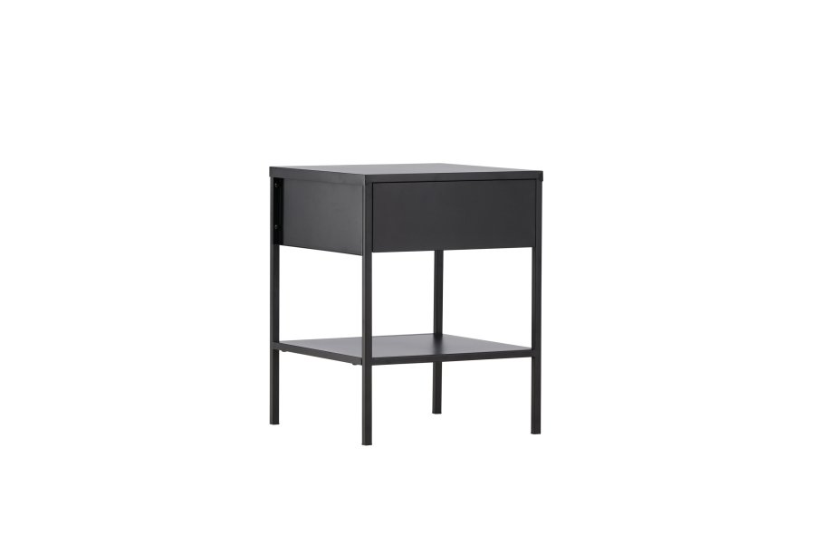 VENTURE DESIGN Sacramento nattbord, m. 1 hylle og 1 skuff - svart stl (40x40)