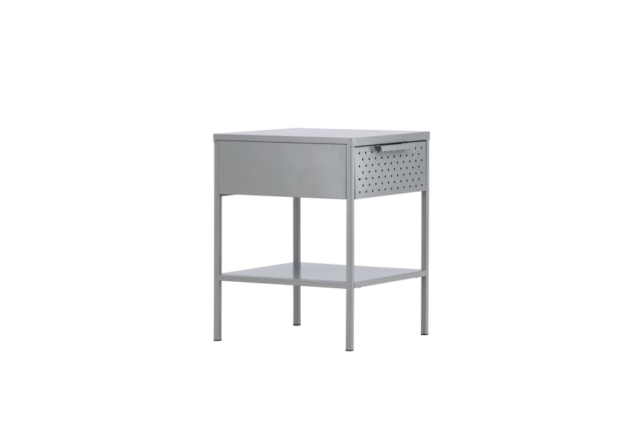 VENTURE DESIGN Sacramento nattbord, m. 1 hylle og 1 skuff - lysegr stl (40x40)