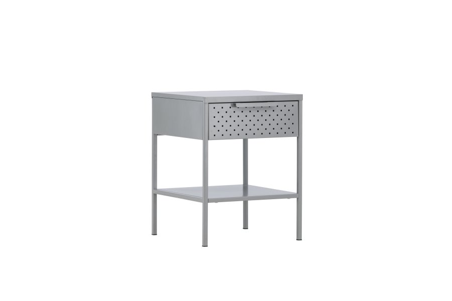 VENTURE DESIGN Sacramento nattbord, m. 1 hylle og 1 skuff - lysegr stl (40x40)
