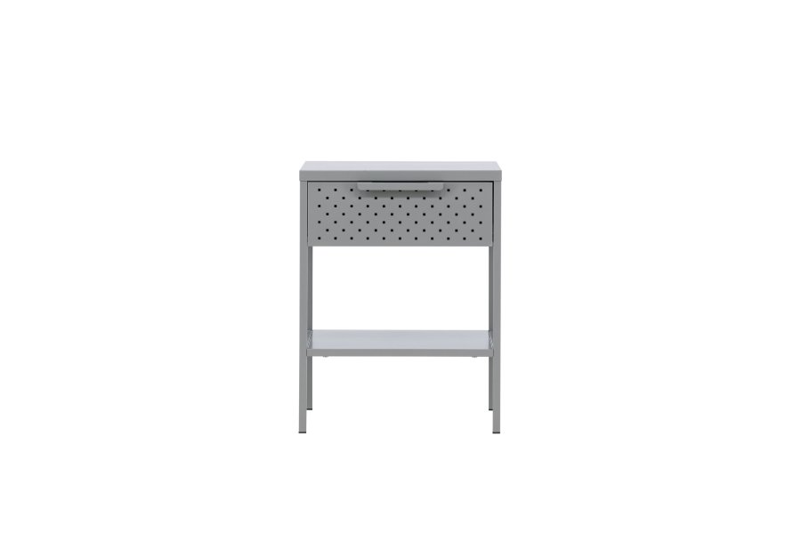 VENTURE DESIGN Sacramento nattbord, m. 1 hylle og 1 skuff - lysegr stl (40x40)