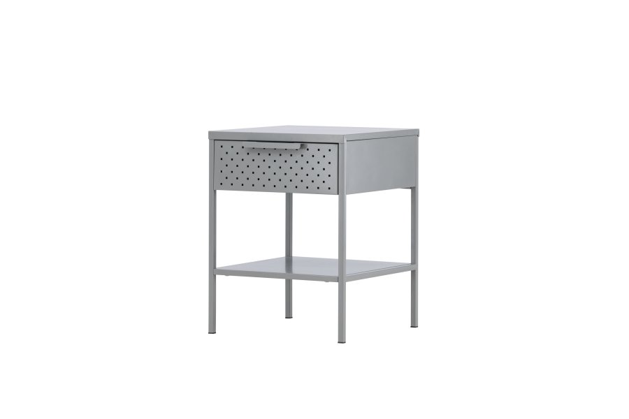 VENTURE DESIGN Sacramento nattbord, m. 1 hylle og 1 skuff - lysegr stl (40x40)